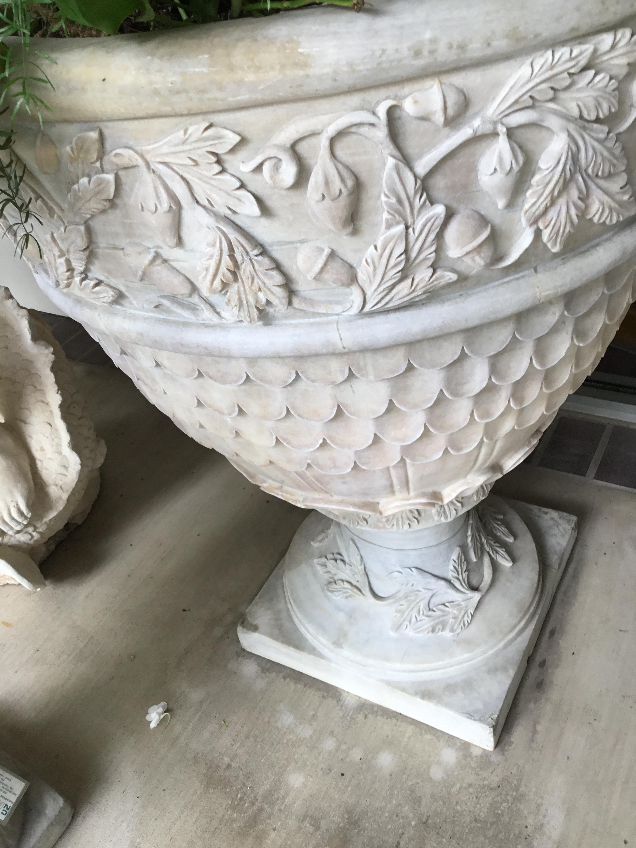 Exceptional quality vintage hand carved white marble planters
In neoclassical style. Great addition to entry or garden.