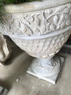 Pair of Large Grand Scale White Hand Carved Carrara Marble Garden Planters