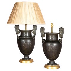 Pair of Large Bronze Vase Lamps in Grand Tour Style, 19th Century