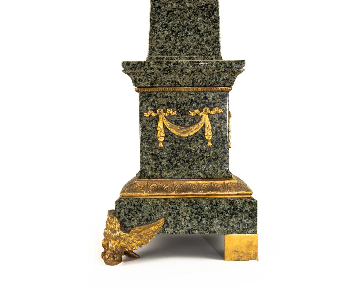 Pair of Large Granite and Gilt Bronze Figural Obelisks In Good Condition In Laguna Beach, CA