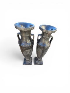 Pair of Large Greek Style Black Marble Vases, 20th Century