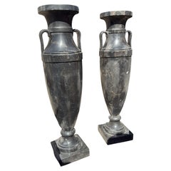Pair of Large Greek Style Black Marble Vases, 20th Century