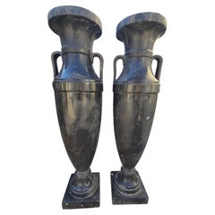 Pair of Large Greek Style Black Marble Vases, 20th Century