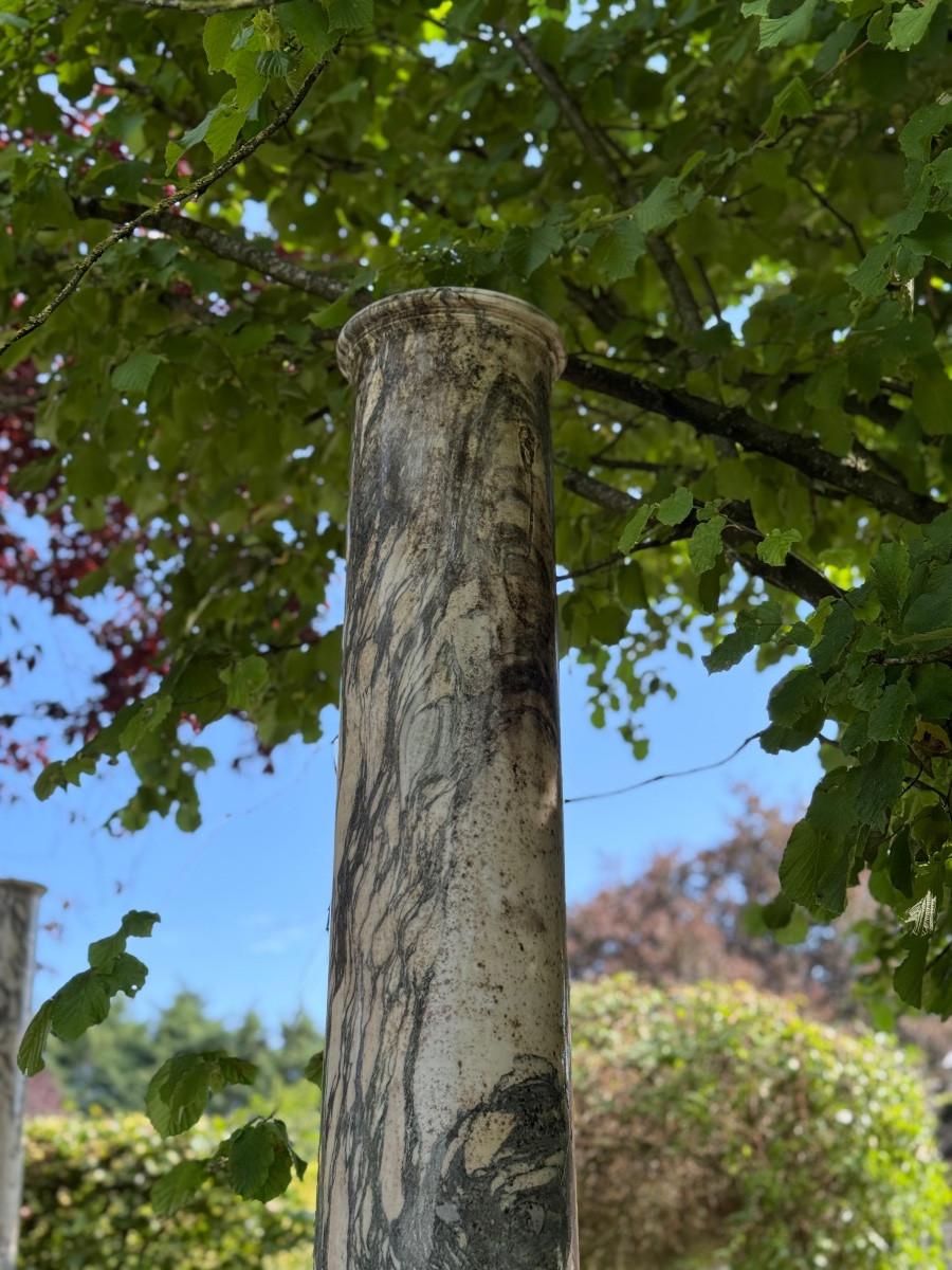 Pair of large green and white cipollino marble columns, 294 cm high, Italy, circa 1880