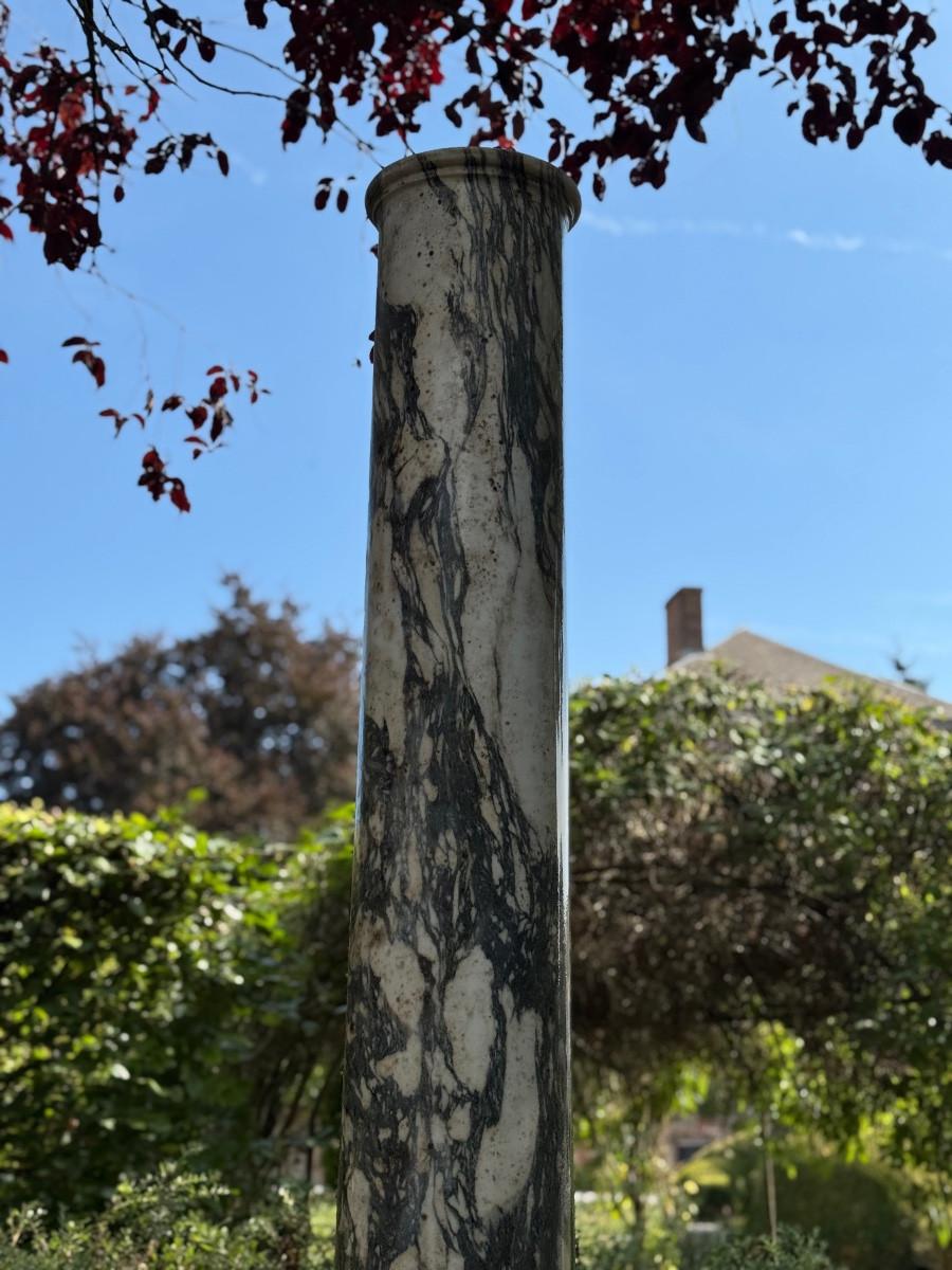 Classical Greek Pair of large green and white cipollino marble columns, 294 cm high, Italy For Sale