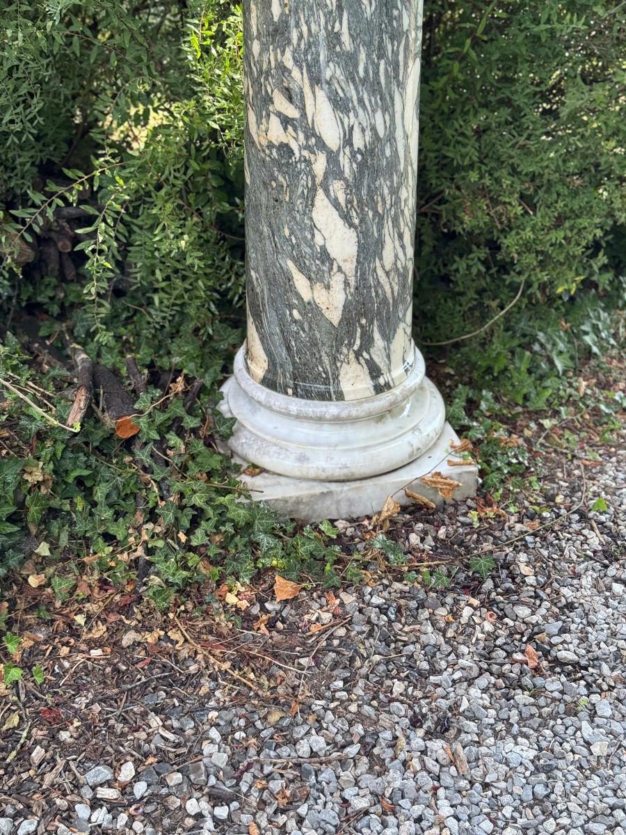 Italian Pair of large green and white cipollino marble columns, 294 cm high, Italy For Sale