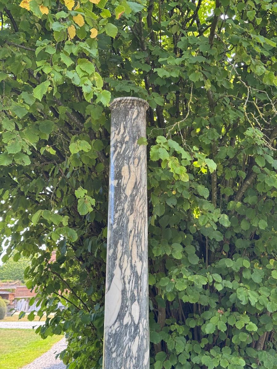 19th Century Pair of large green and white cipollino marble columns, 294 cm high, Italy For Sale