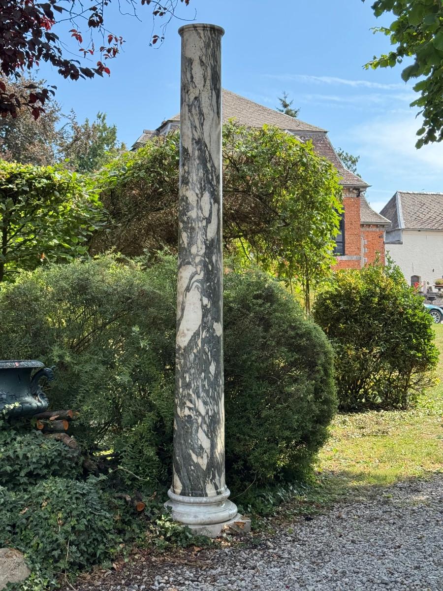 Marble Pair of large green and white cipollino marble columns, 294 cm high, Italy For Sale