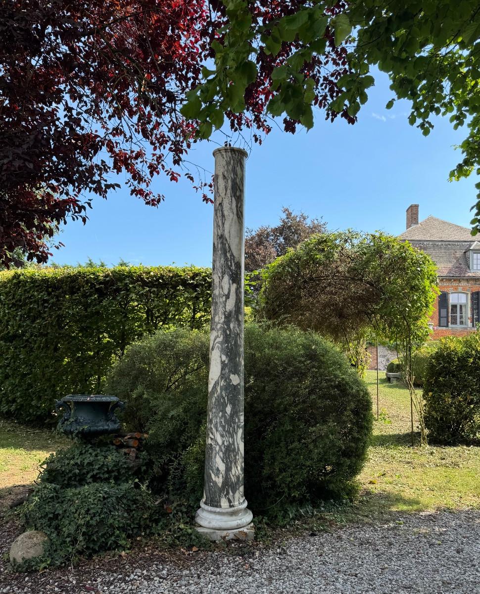 Pair of large green and white cipollino marble columns, 294 cm high, Italy For Sale 2
