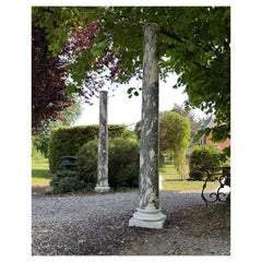 Pair of large green and white cipollino marble columns, 294 cm high, Italy