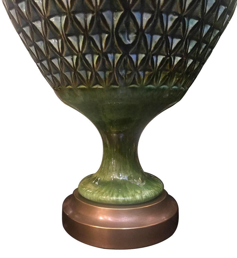 Glazed Pair of Large Green Ceramic Green Lamps