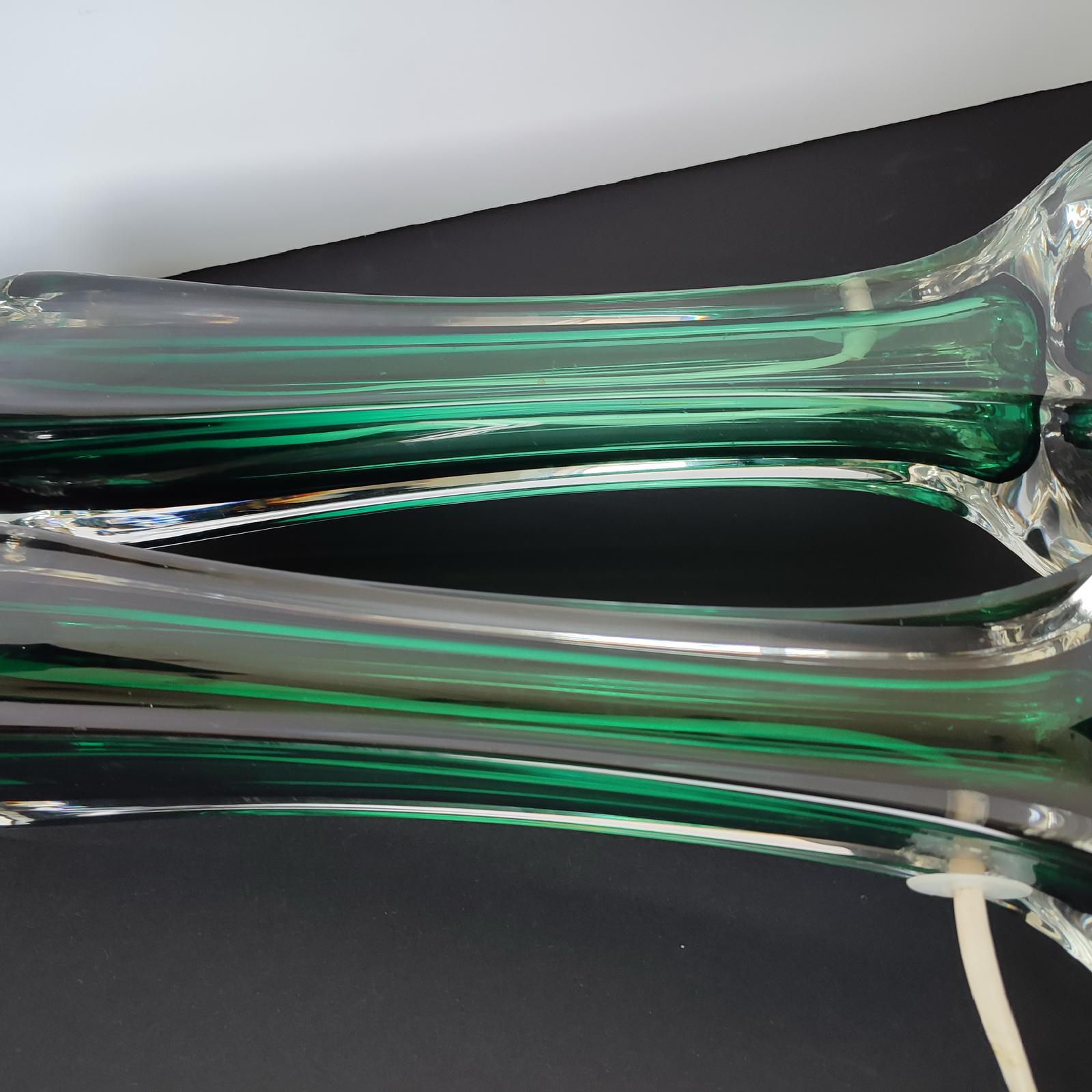 Pair of Large Green Crystal Lamps by Flygsfors, Paul Kedelv, 1950s For Sale 3