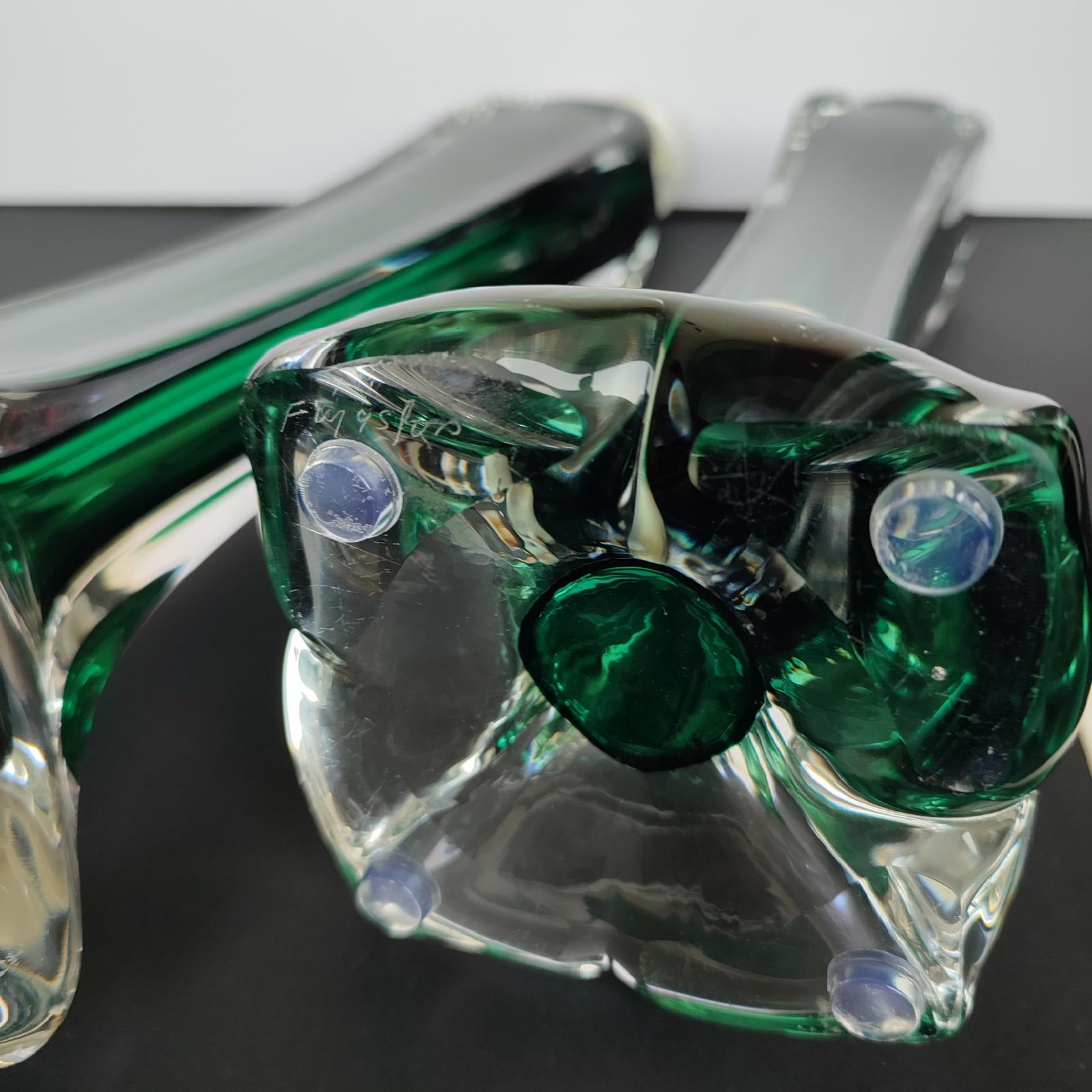 Pair of Large Green Crystal Lamps by Flygsfors, Paul Kedelv, 1950s For Sale 6