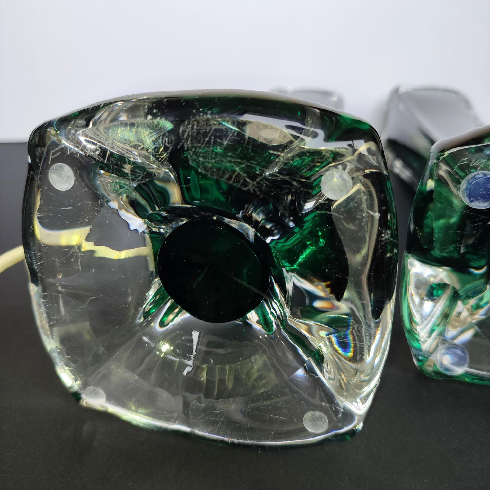 Pair of Large Green Crystal Lamps by Flygsfors, Paul Kedelv, 1950s For Sale 7