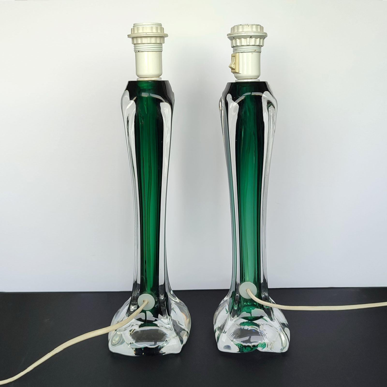 Pair of Large Green Crystal Lamps by Flygsfors, Paul Kedelv, 1950s In Excellent Condition For Sale In Bochum, NRW