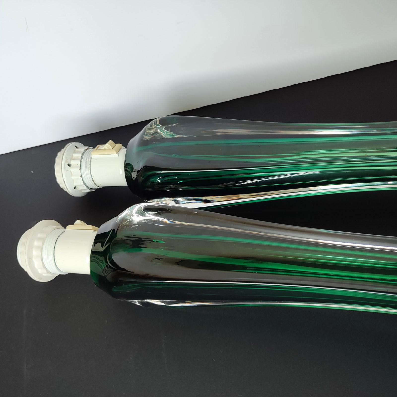 Pair of Large Green Crystal Lamps by Flygsfors, Paul Kedelv, 1950s For Sale 2