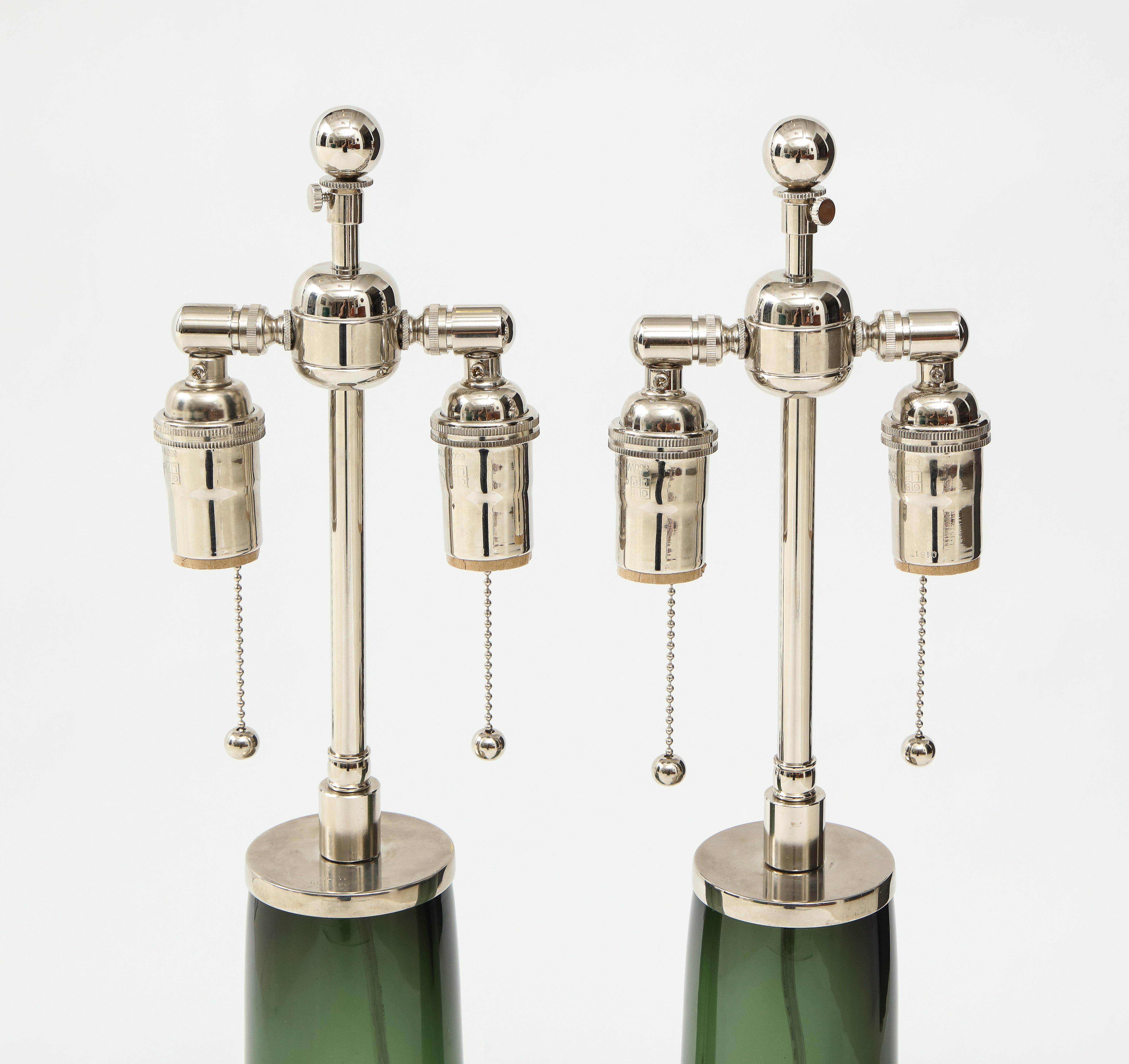 Pair of Large Green Glass Lamps by Orrefors In Good Condition In New York, NY