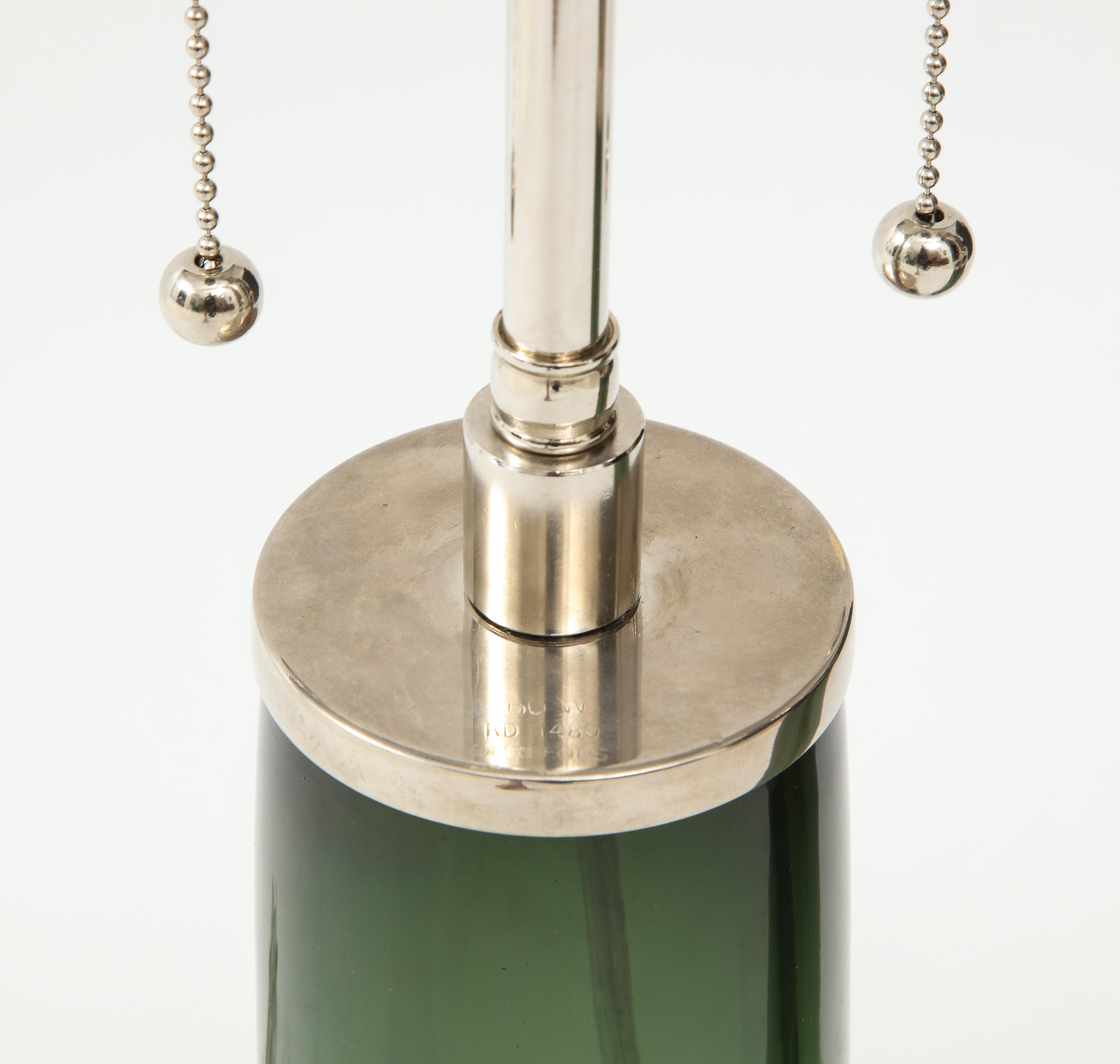 Mid-20th Century Pair of Large Green Glass Lamps by Orrefors