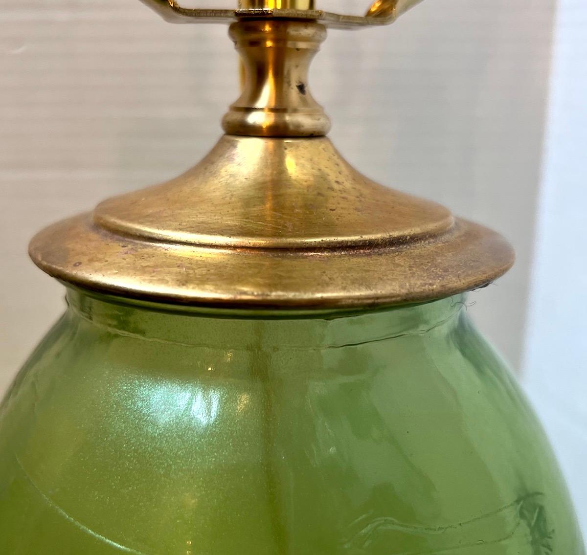 Italian  Pair of Large Green Glass Murano Lamps For Sale
