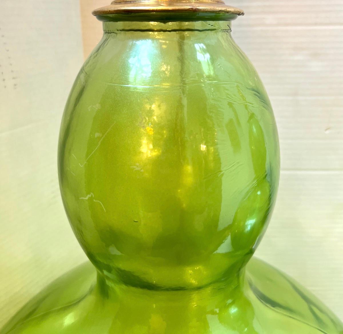  Pair of Large Green Glass Murano Lamps In Good Condition For Sale In New York, NY