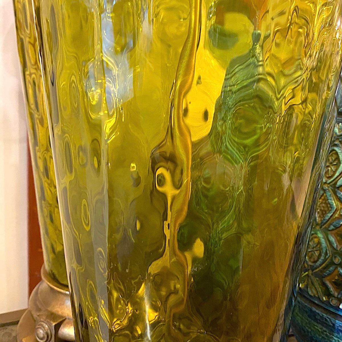 Pair of Large Green Glass Table Lamps In Good Condition In New York, NY