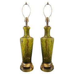 Pair of Large Green Glass Table Lamps