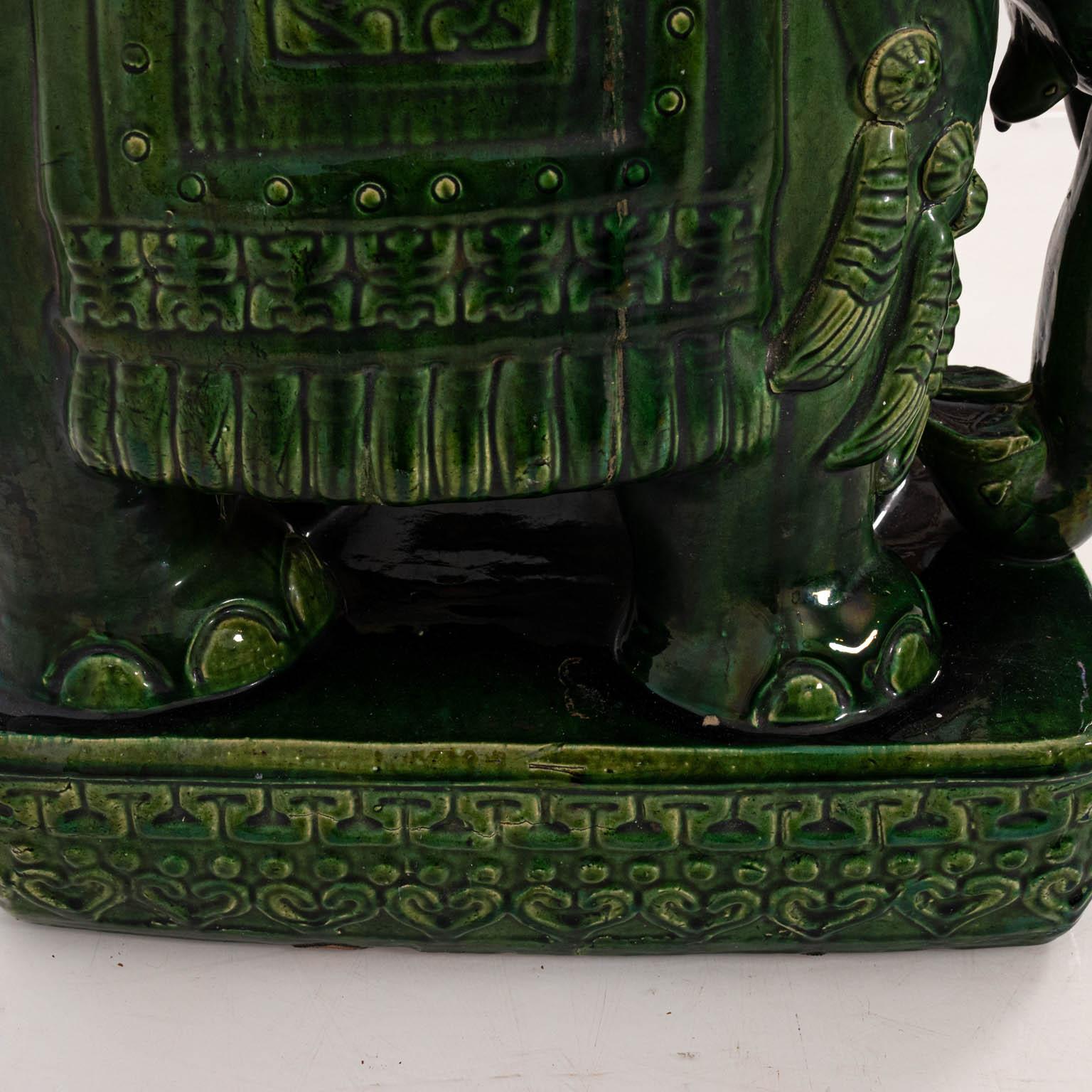 Pair of Large Green Glazed Terracotta Elephant Garden Seats 4