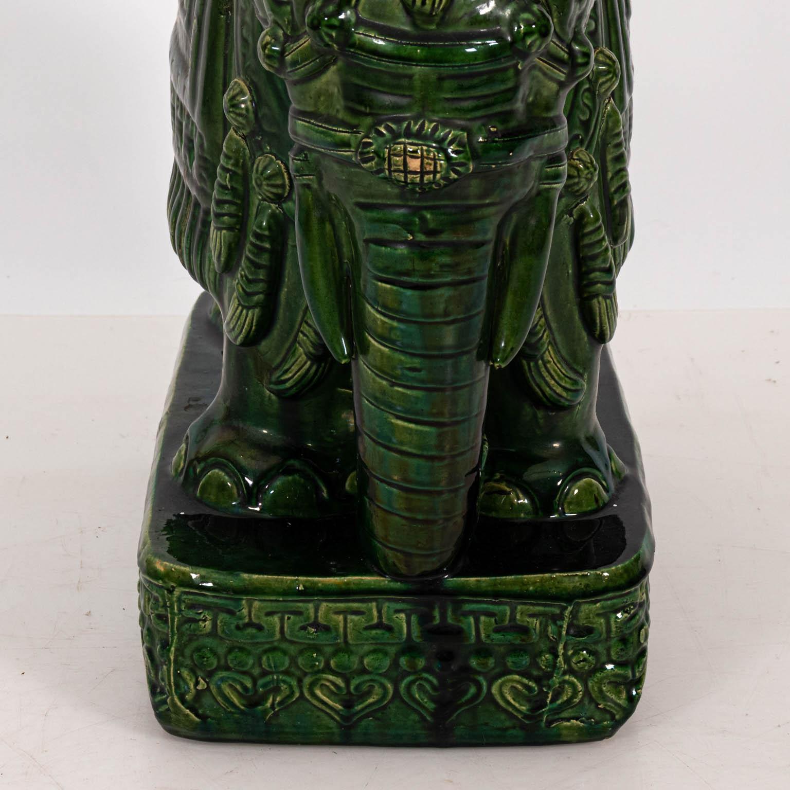 Pair of Large Green Glazed Terracotta Elephant Garden Seats 1