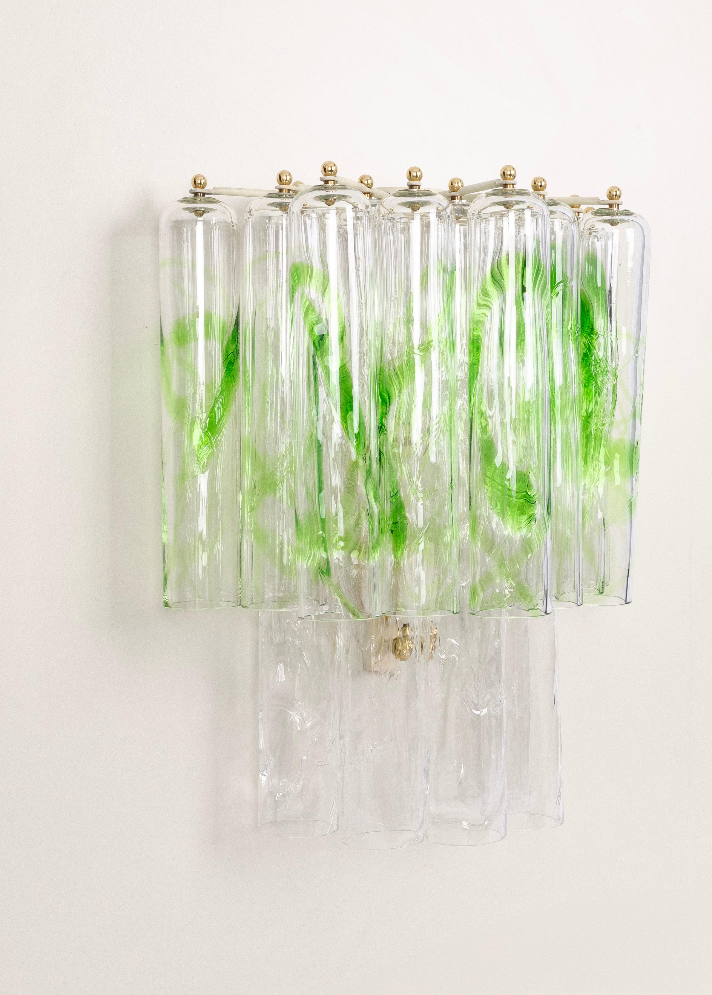 Paire de grandes appliques en verre de Murano vert par Mazzega, Italie, années 1970 en vente 3