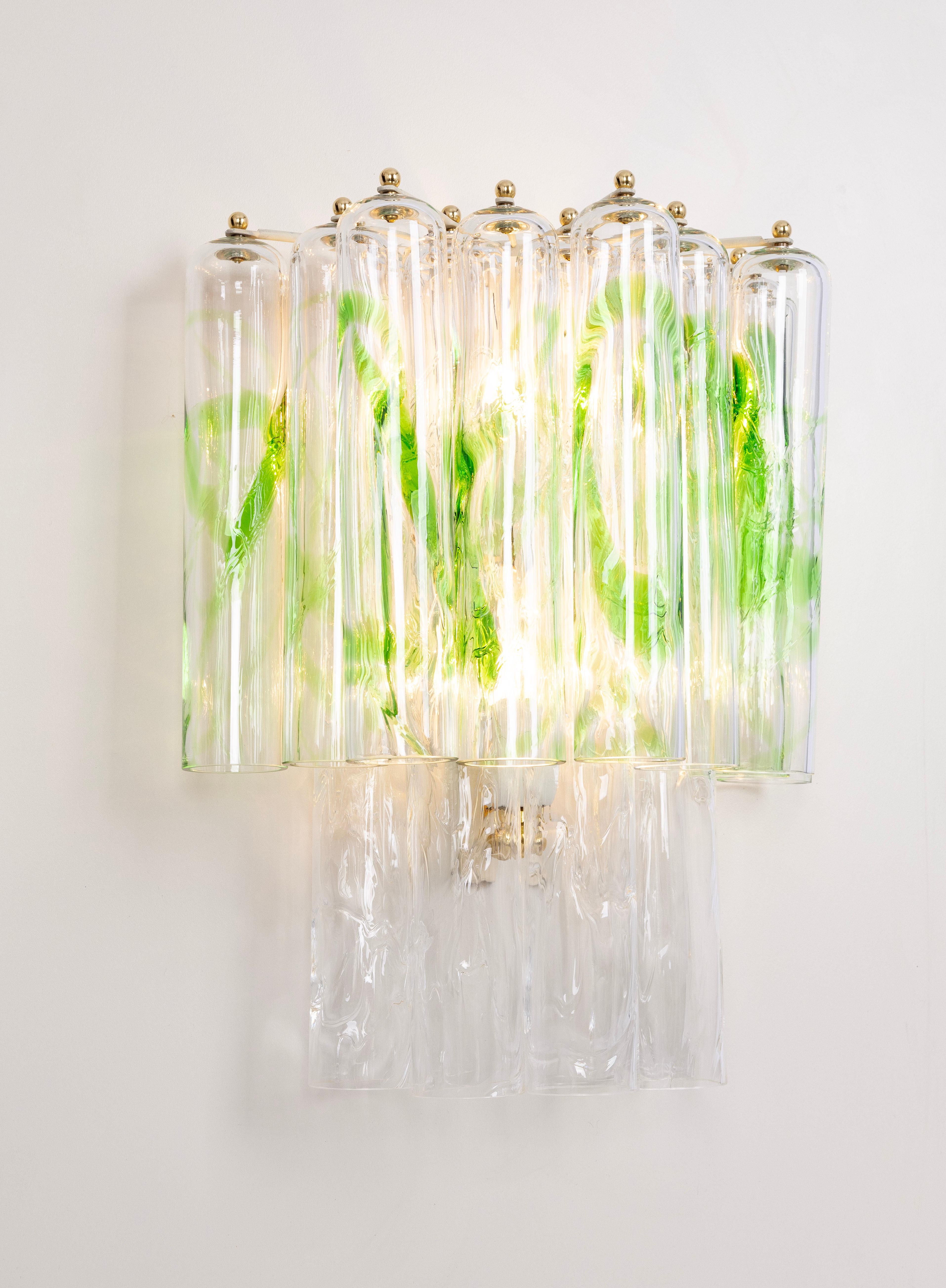 Paire de grandes appliques en verre de Murano vert par Mazzega, Italie, années 1970 en vente 10