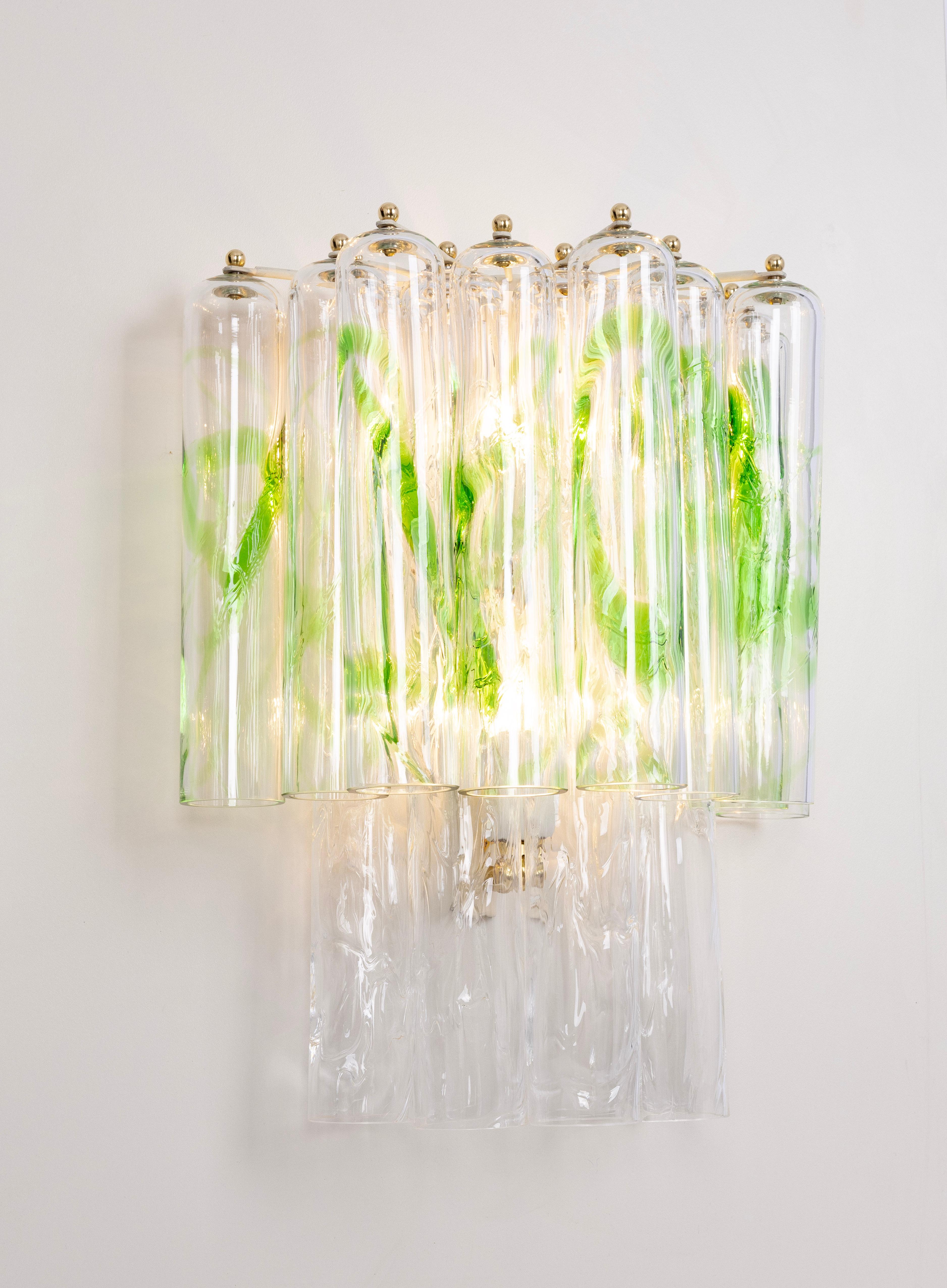 Paire de grandes appliques en verre de Murano vert par Mazzega, Italie, années 1970 en vente 11