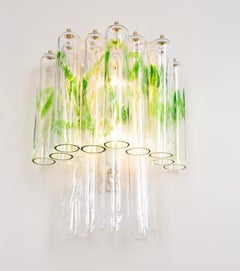 Pair of Large Green Murano Glass Wall Lamps by Mazzega, Italy, 1970s