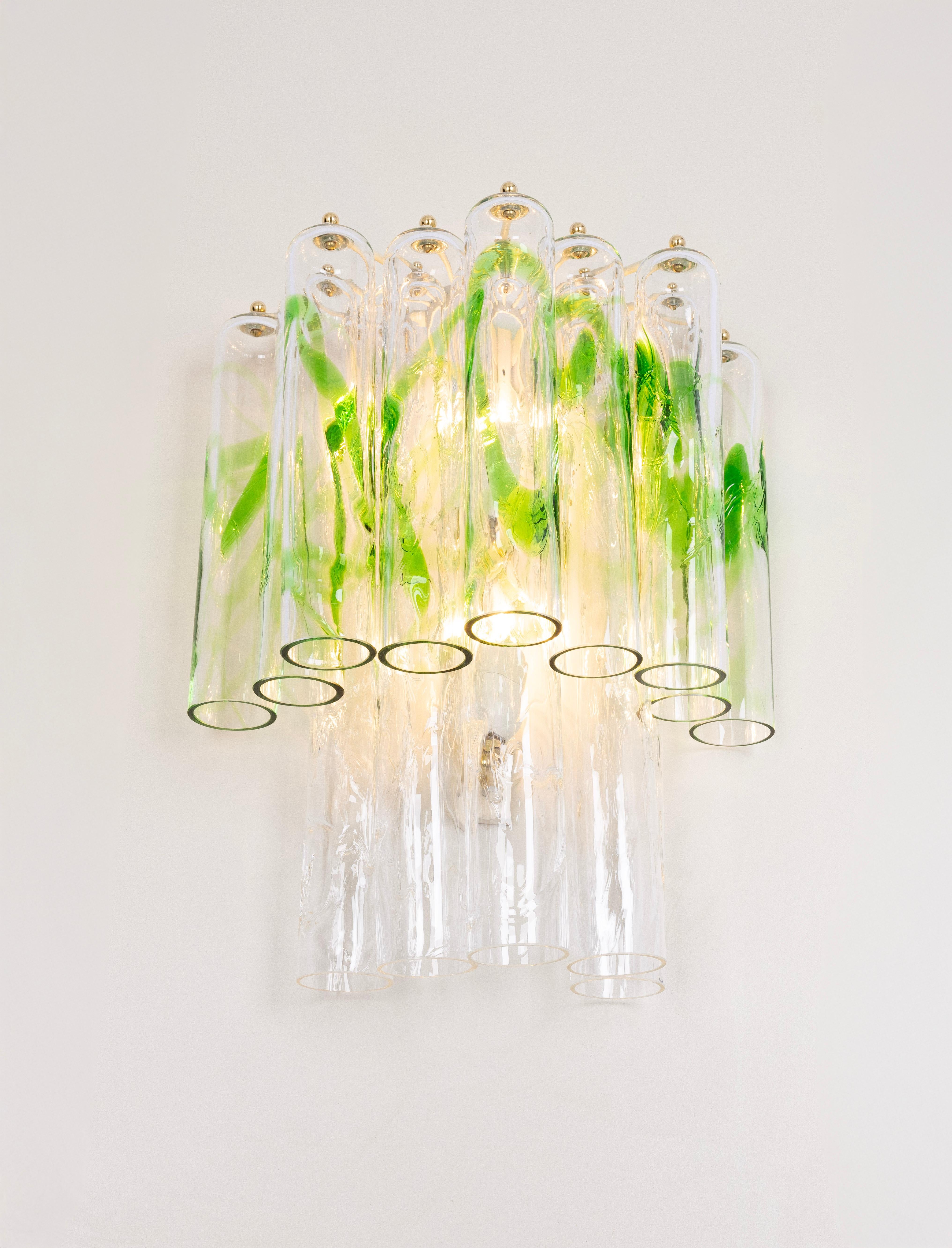 Paire de grandes appliques en verre de Murano vert par Mazzega, Italie, années 1970 Bon état - En vente à Aachen, NRW