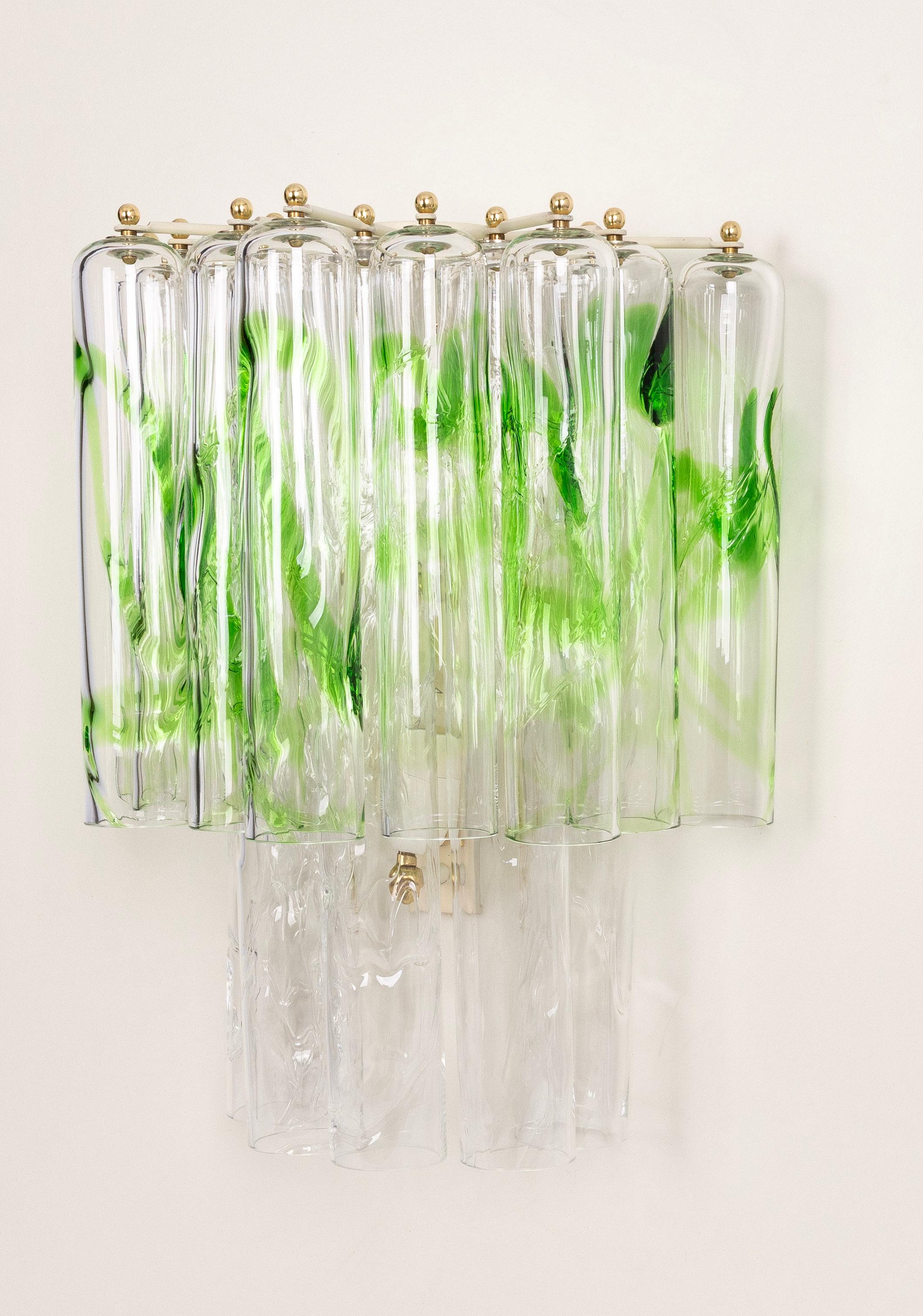 Paire de grandes appliques en verre de Murano vert par Mazzega, Italie, années 1970 en vente 2