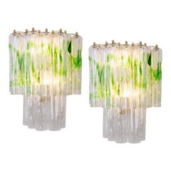 Pair of Large Green Murano Glass Wall Lamps by Mazzega, Italy, 1970s