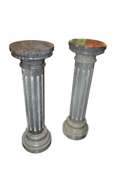 Pair of Large Grey/Green Fluted Marble Columns