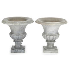 Pair of Large Grey Marble Neoclassical Campana Form Garden Vases