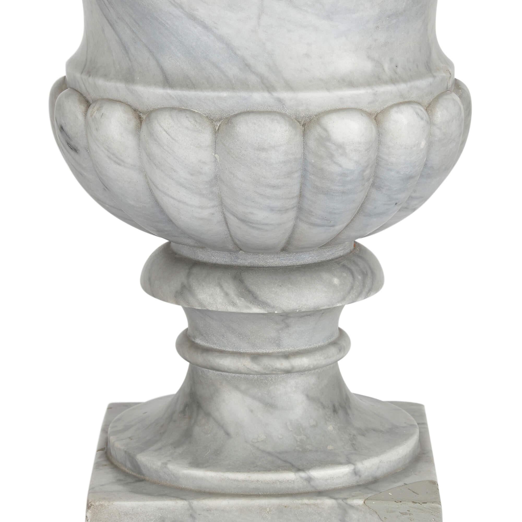 19th Century Pair of Large Grey Marble Neoclassical Campana Form Garden Vases For Sale