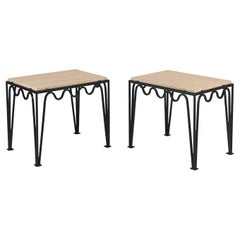 Pair of Large Grooved Travertine Meandre End Tables by Design Frères