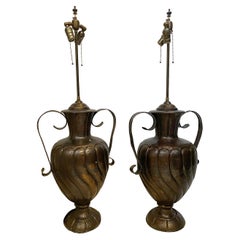 Pair of Large Hammered Bronze Urns Mounted as Lamps