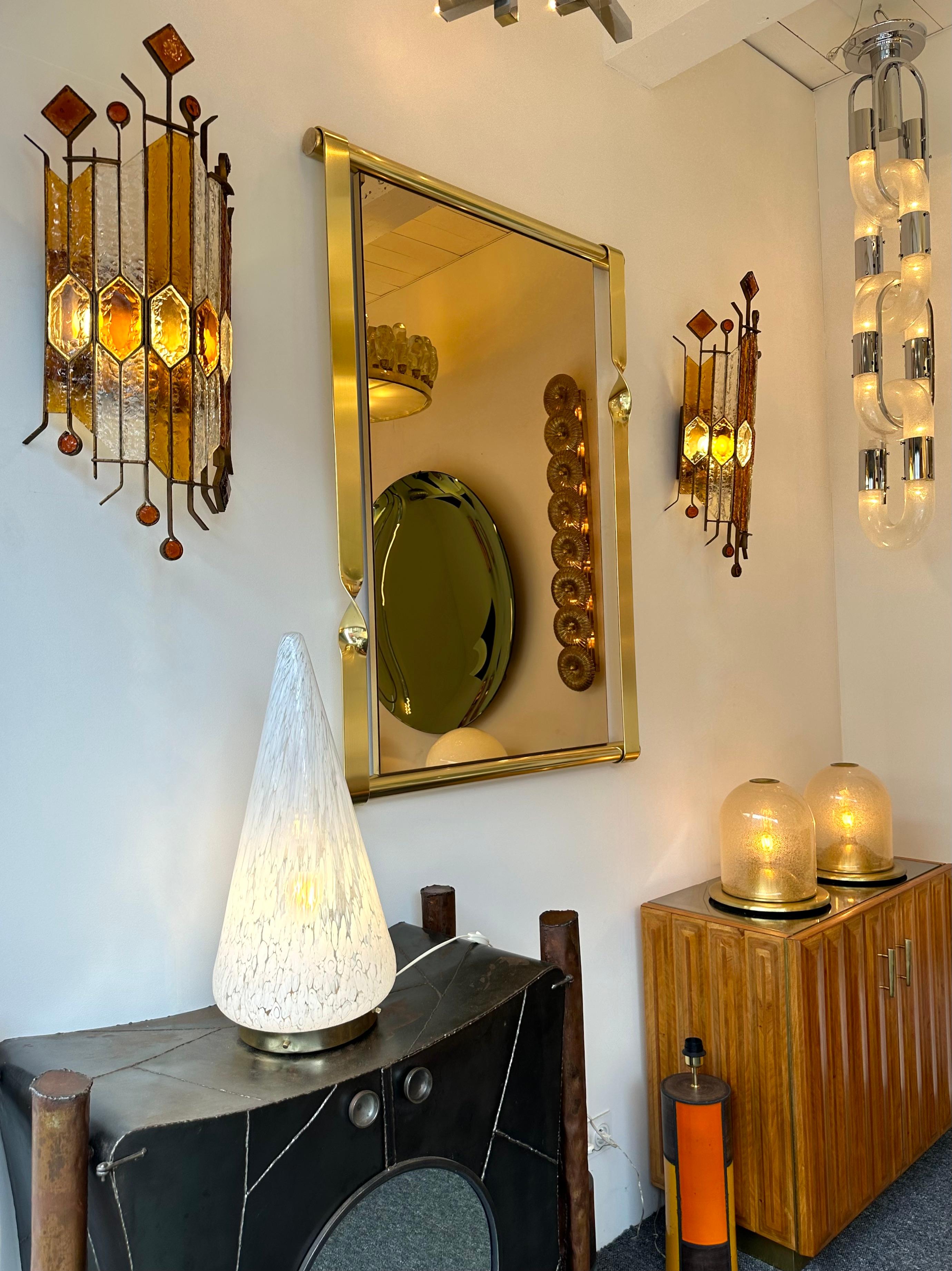 Pair of Large Hammered Glass Wrought Iron Sconces by Longobard, Italy, 1970s 5