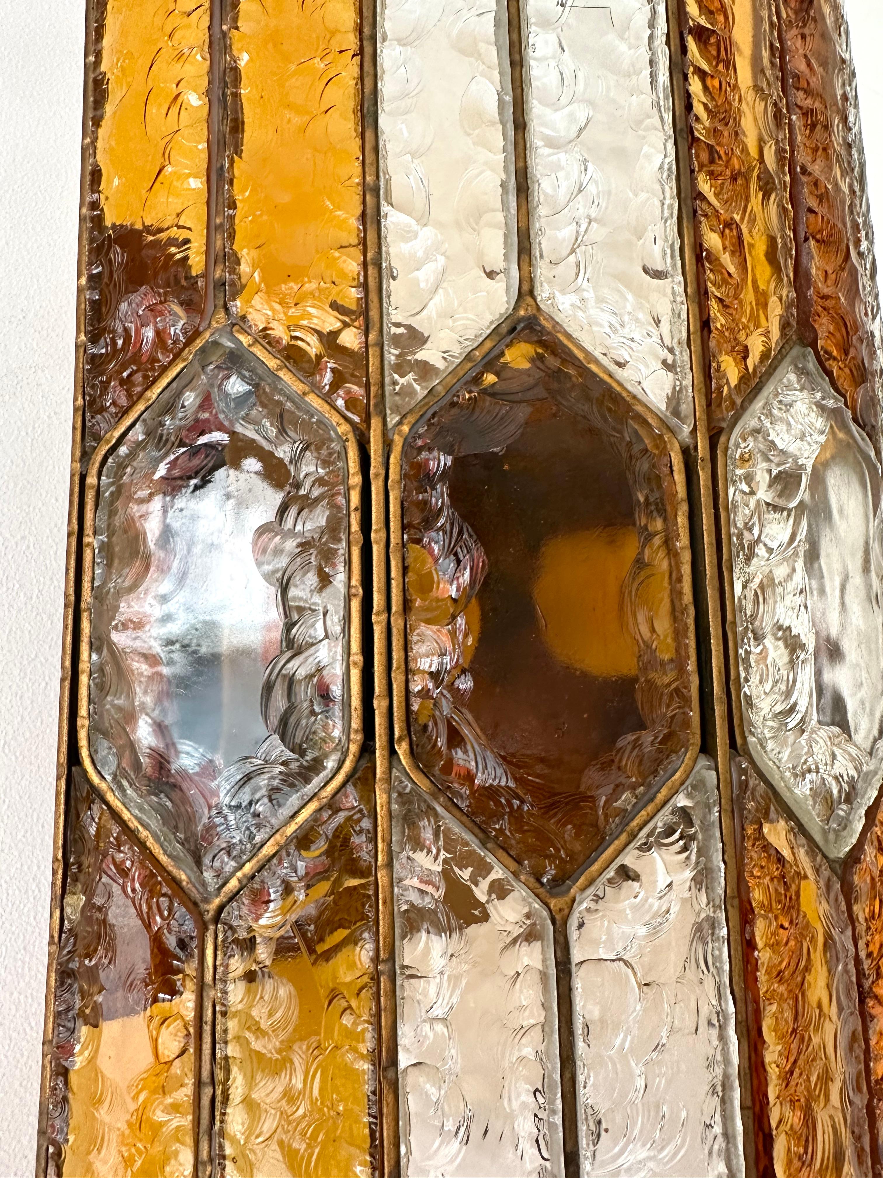 Pair of Large Hammered Glass Wrought Iron Sconces by Longobard, Italy, 1970s 3