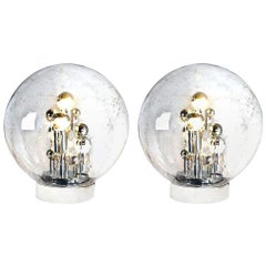 Pair of Large Hand Blown Bubble Glass Doria Table Lamps, 1970