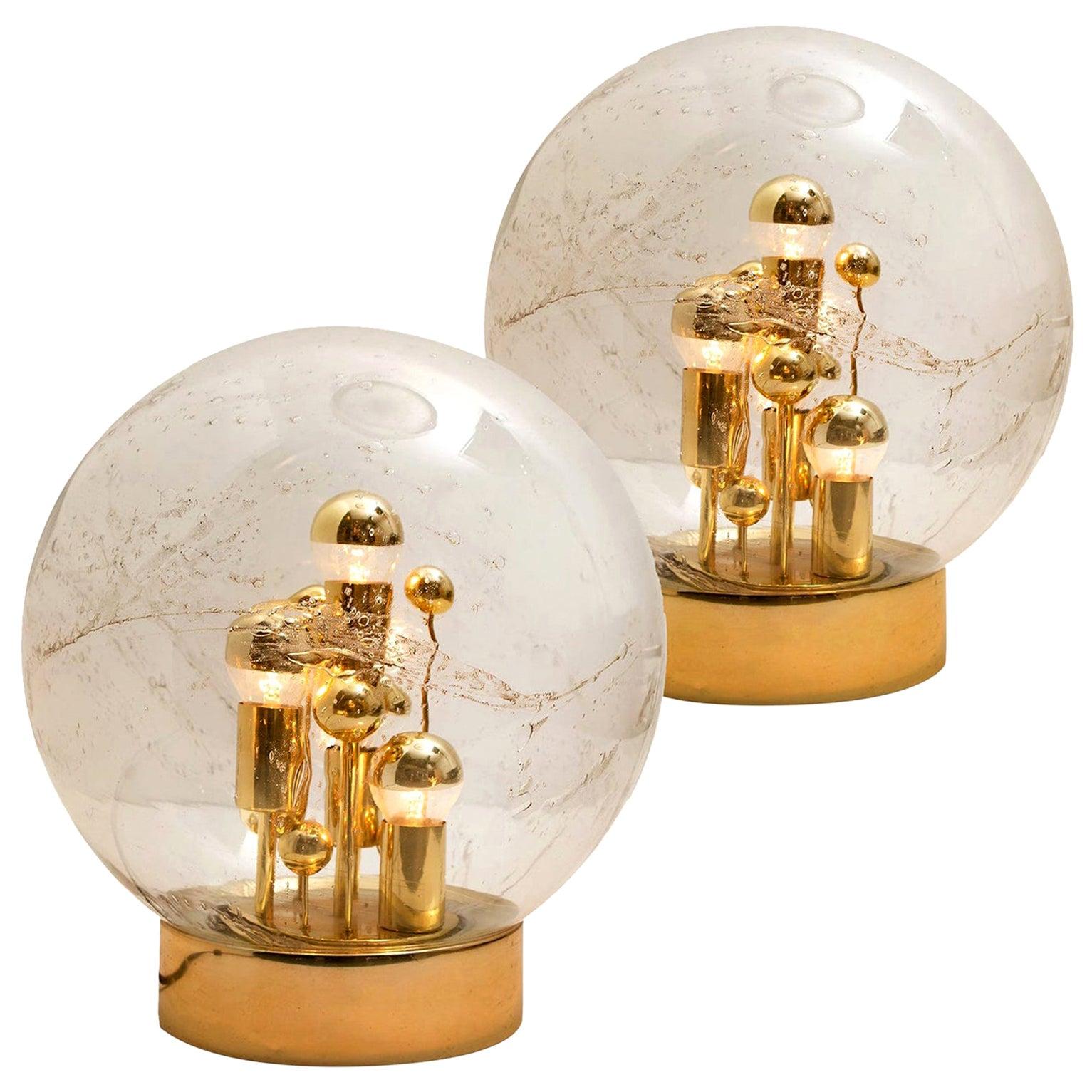 Pair of Large Hand Blown Bubble Glass Doria Table Lamps, 1970 For Sale