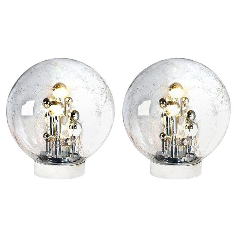 Pair of Large Hand Blown Bubble Glass Doria Table Lamps, 1970 For Sale