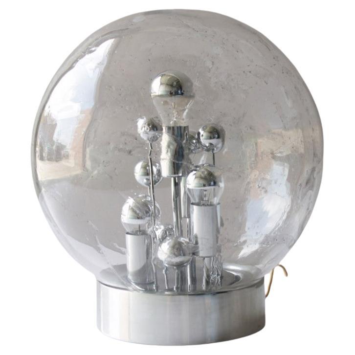 Pair of Large Hand Blown Bubble Glass Doria Table Lamps, 1970