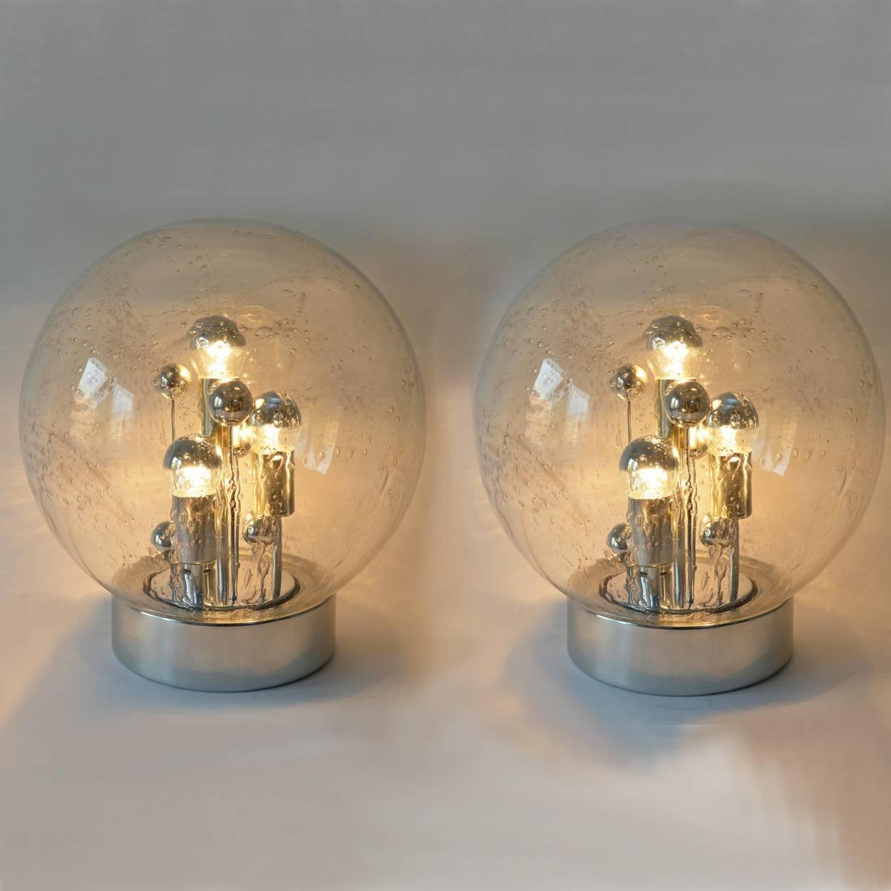 Pair of Large Hand Blown Bubble Glass Pendant Lights from Doria, 1970s For Sale 3