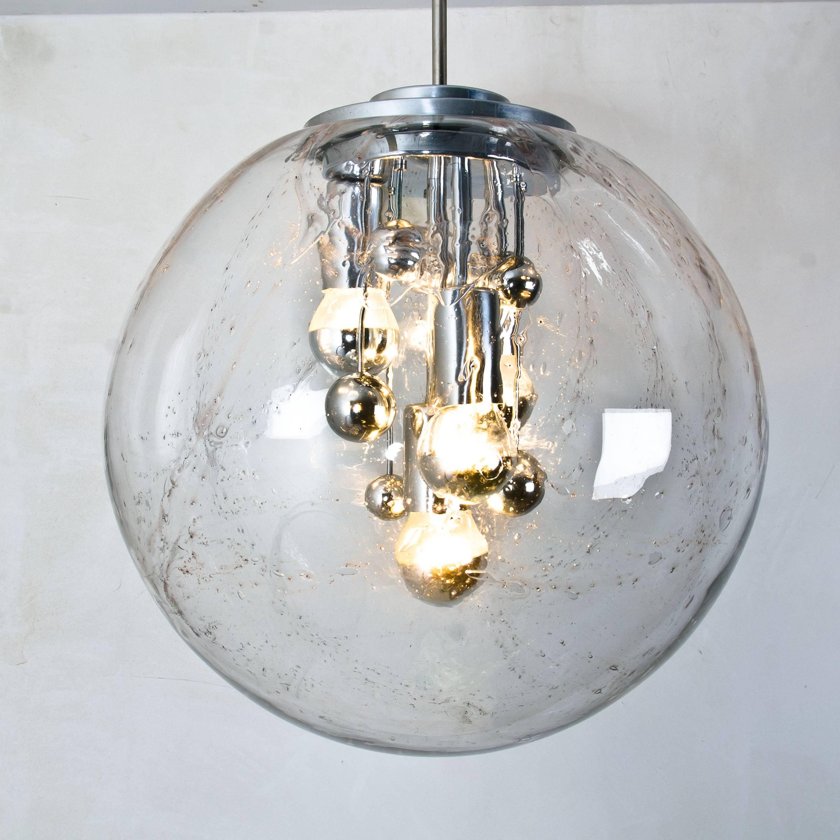 Mid-Century Modern Pair of Large Hand Blown Bubble Glass Pendant Lights from Doria, 1970s For Sale