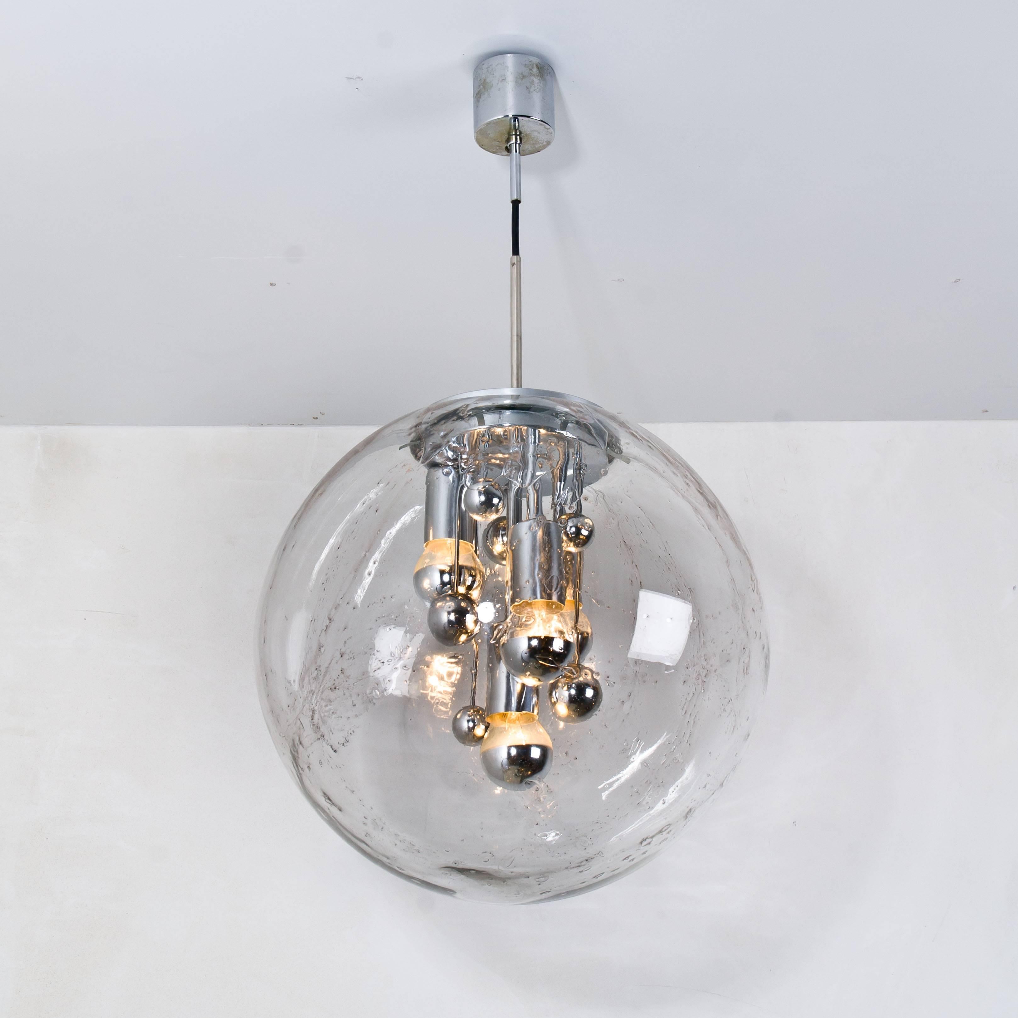 German Pair of Large Hand Blown Bubble Glass Pendant Lights from Doria, 1970s For Sale