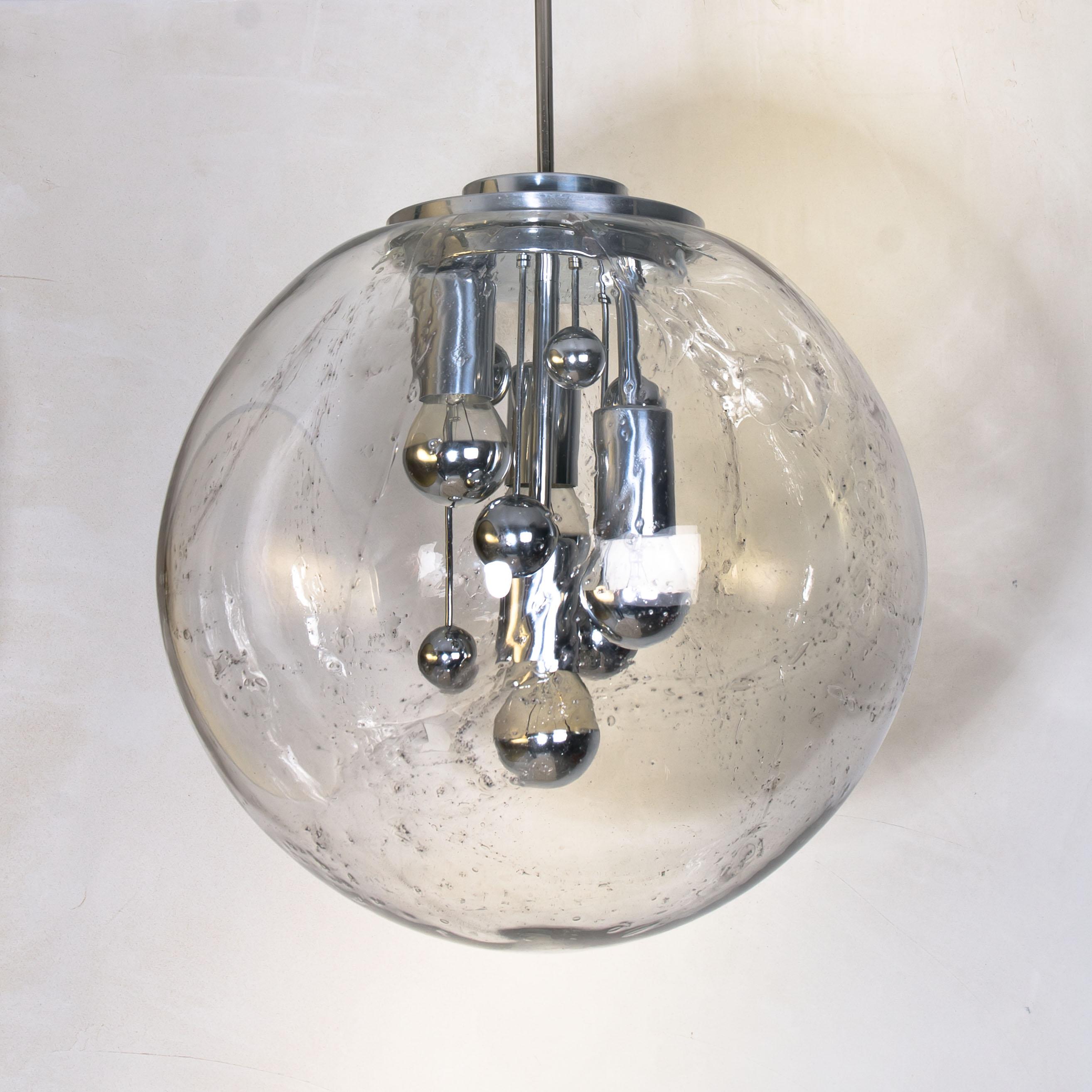 20th Century Pair of Large Hand Blown Bubble Glass Pendant Lights from Doria, 1970s For Sale